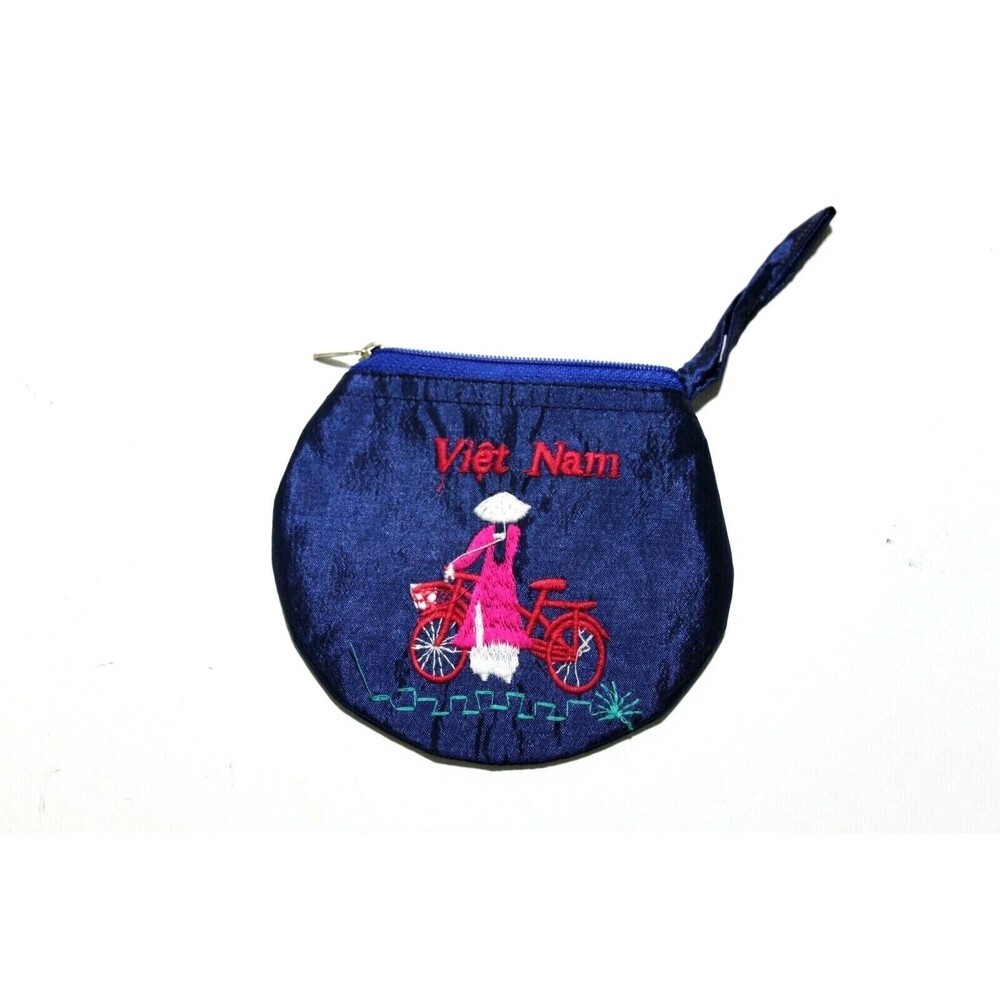 Satin Coin Purse Jewelry Organizer Small Embroidered Viet Nam Woman's  5" x 4"
